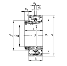 調心滾子軸承 23068-K-MB + H3068, 根據 DIN 635-2 標準的主要尺寸, 帶錐孔和緊定套